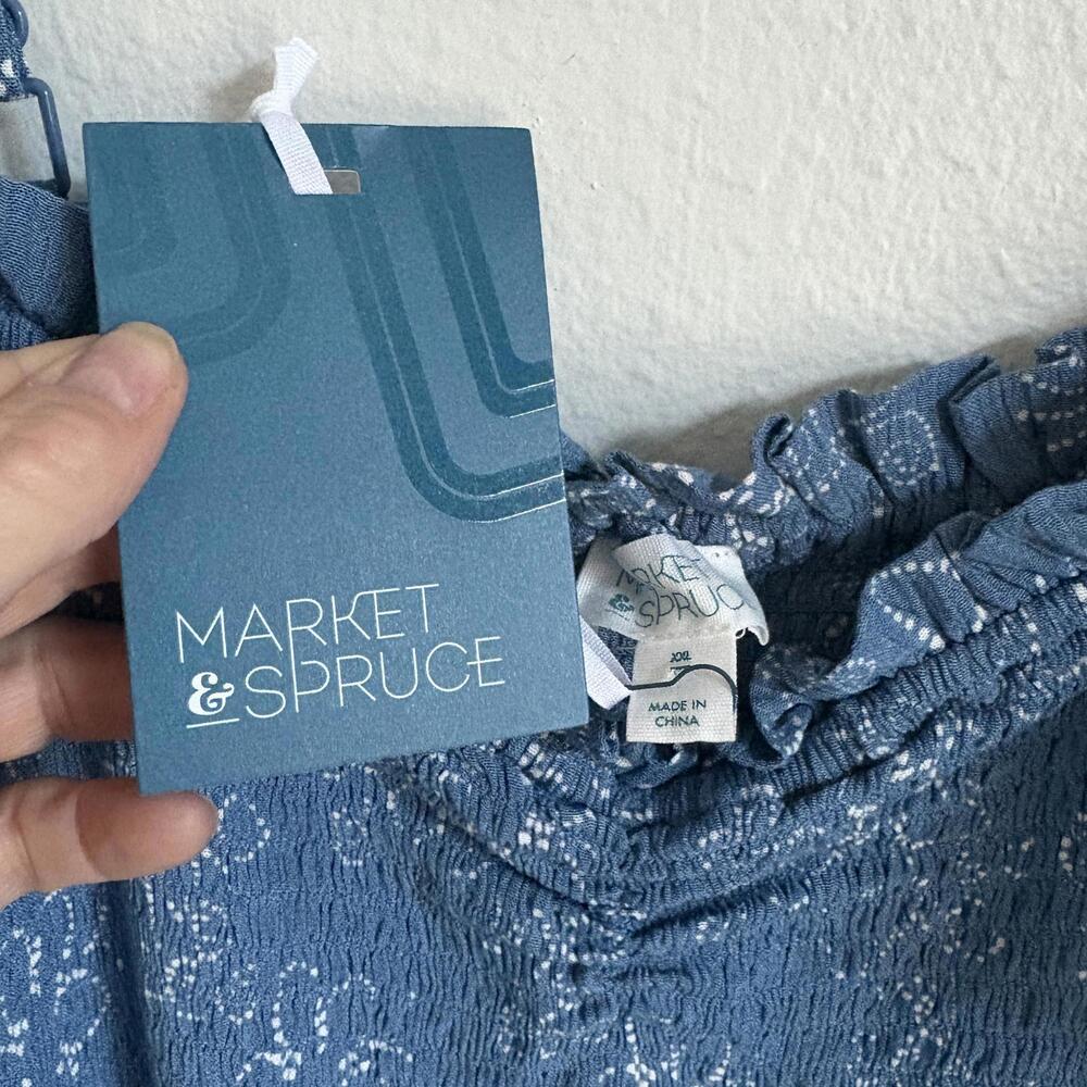 Market & Spruce | NWT Dusty Blue White Floral Strappy Midi Dress Ruched Top XXL - Picture 2 of 9